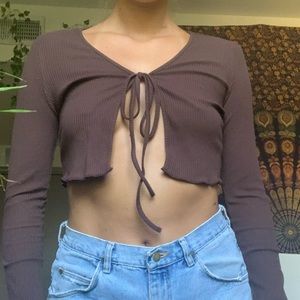 Brown Tie Front Long Sleeve Top- Size M